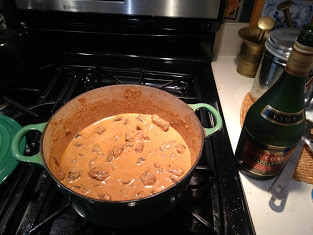 Beef Stroganoff sour cream in pot