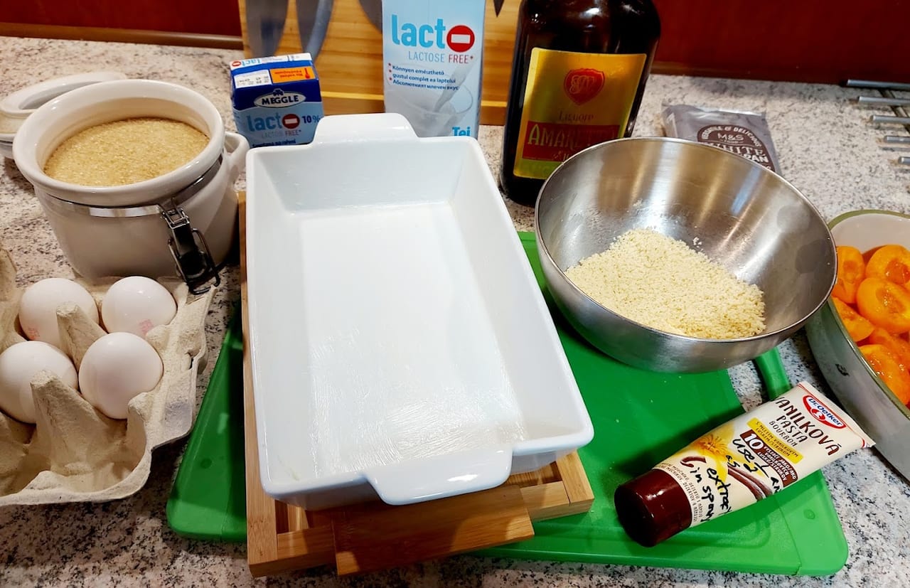 Apricot Clafouti ingredients display Apricot Clafouti ingredients display